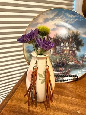 Boho Tassel faux Leather Earrings in Brown